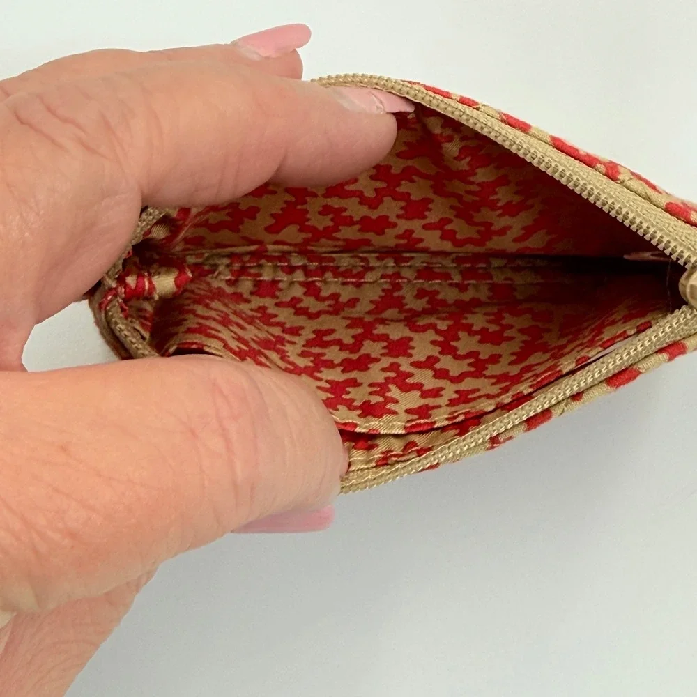 Vera‎ Bradley Zip ID Case Desert Cloud Wallet Red Tan Quilted Cotton Key Ring